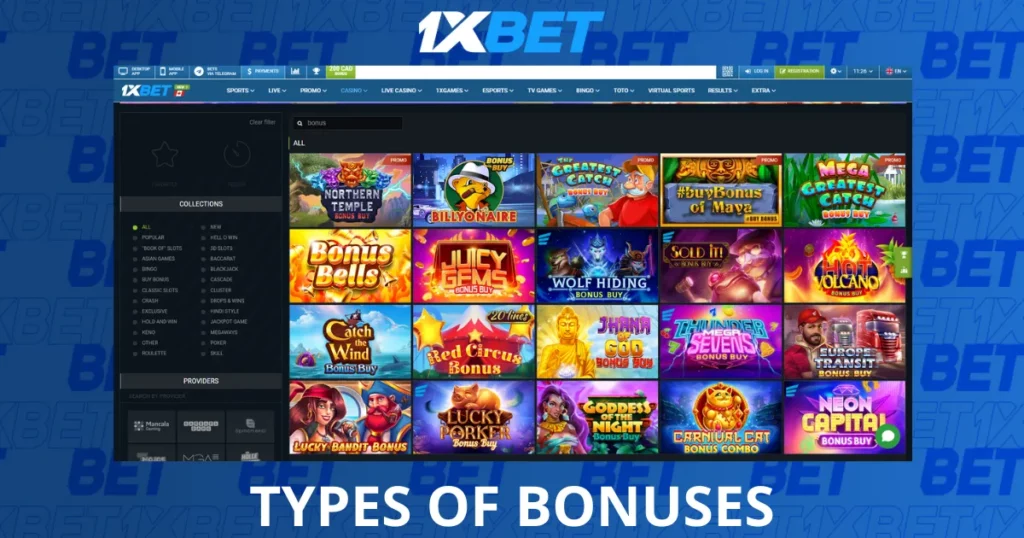 Types of Bonuses at 1xBet